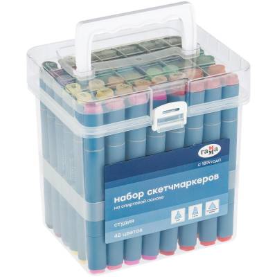Набор двусторонних маркеров для скетчинга Гамма "Студия" 48цв., основные цвета, корпус трехг