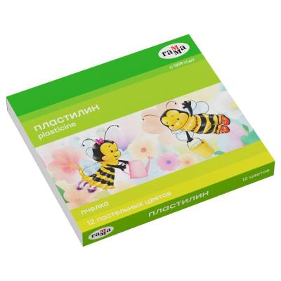 КанцРЦ Пластилин восковой мягкий Гамма "Пчелка", 12 пастельных цветов, 180г, со стеком, картон. упа
