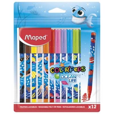 Самсон Фломастеры MAPED COLOR'PEPS Ocean Life, 12 цветов, смываемые, вентилируемый колпачок, 845701