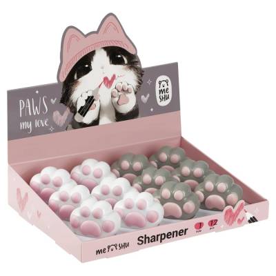 Точилка пластиковая MESHU "Little Paw", 1 отверстие, дисплей бокс, ассорти