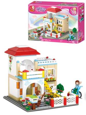 Купить РыжКот Конструктор пластиковый Sluban Розовая мечта. Загородный дом (380 деталей,4 фигурки) Арт. M в БУКВАЕШКА