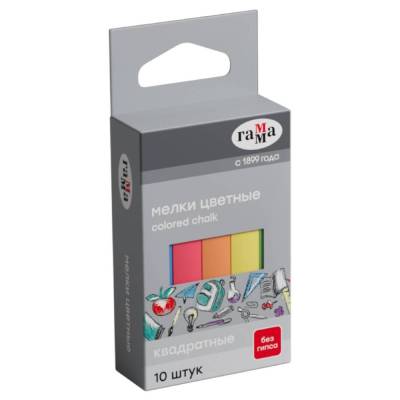 КанцРЦ Мелки школьные Гамма, цветные, 10шт., мягкие, квадратные, картон. упак., европодвес 909194