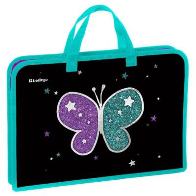 Папка с ручками 1 отделение, А4 Berlingo "Shining butterfly", 340*245*40мм, пластик, на молн