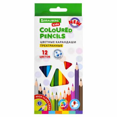 Самсон Карандаши цветные BRAUBERG KIDS, 12 цветов, трехгранные, 182001