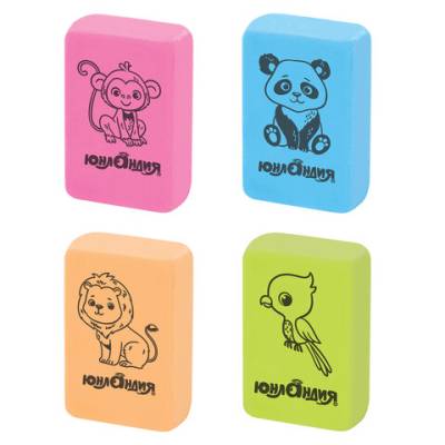 Самсон Ластик ЮНЛАНДИЯ "Зверушки", 28х18х10 мм, цвет ассорти, прямоугольный, 228706