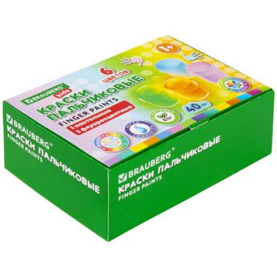 Самсон Краски пальчиковые для малышей от 1 года, 6цв(3пастель+3флуоресцентных)*40 мл, BRAUBERG KIDS