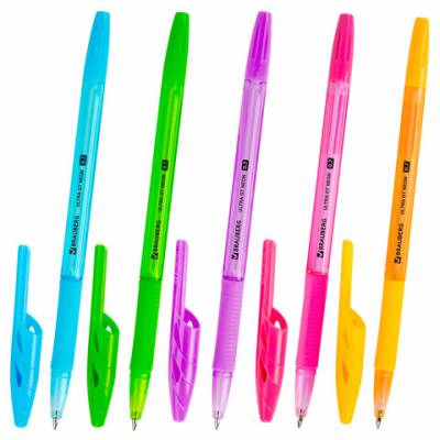 Ручка шариковая с грипом BRAUBERG, СИНЯЯ, корпус ассорти, линия 0,35мм, 144054