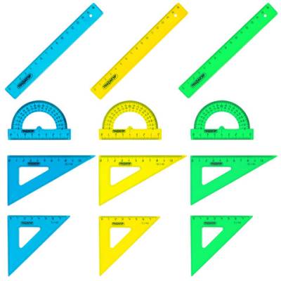 Самсон Набор чертежный малый ПИФАГОР (линейка 16 см, 2 треугольника, транспортир), неоновый, европо