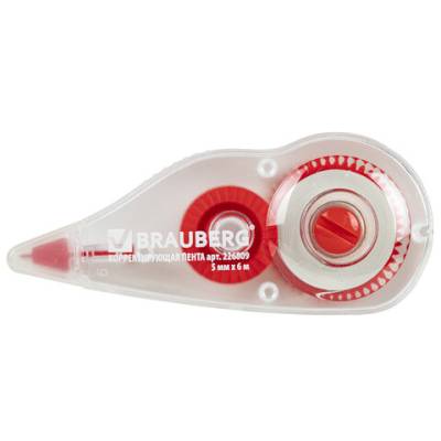Самсон Корректирующая лента BRAUBERG 5мм х 6м, корпус красный, механизм перемотки, блистер, 226809