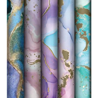 КанцРЦ Упаковочная бумага глянц. 70*100см, MESHU "Мраморный стиль", 80г/м2, ассорти 5 дизайнов