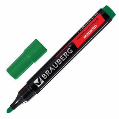 Самсон Маркер перманентный (нестираемый) BRAUBERG "Contract", ЗЕЛЕНЫЙ, круглый наконечник, 3 мм