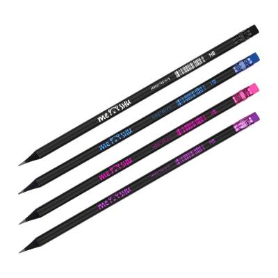 КанцРЦ Карандаш ч/г MESHU "Black style", HB, заточен., с печатью, с ластиком, ассорти, туба