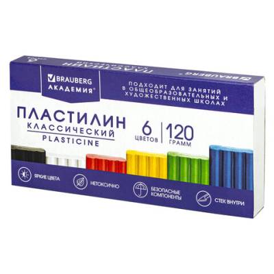 Самсон Пластилин классический BRAUBERG "АКАДЕМИЯ ХИТ", 6 цветов, 120 г, стек, ВЫСШЕЕ КАЧЕСТВО, 1064