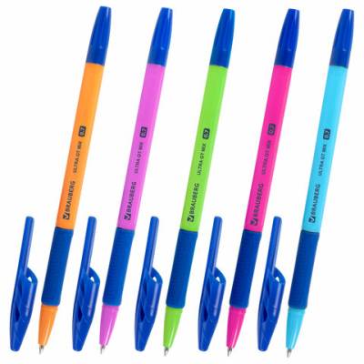 Ручка шариковая с грипом BRAUBERG, СИНЯЯ, корпус ассорти, линия 0,35мм, 144055