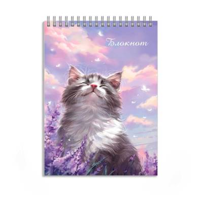Блокнот А6, 96 л, Кот и лаванда, арт. 70143