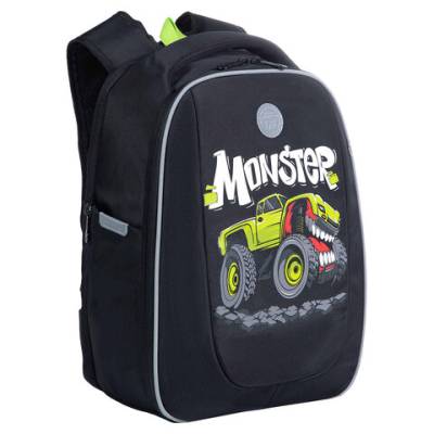 Гризли Рюкзак школьный /1 черный - салатовый RAf-293-2