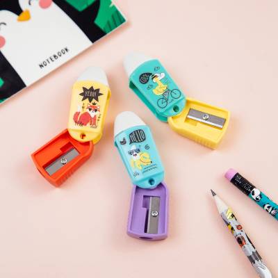 КанцРЦ Точилка пластиковая с ластиком MESHU "Summer party" 1 отверстие, ассорти