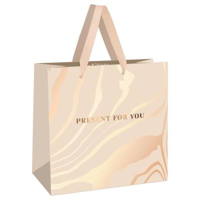 КанцРЦ Пакет подарочный 20*20*10см MESHU "Beige", фольга, выборочный лак,  матовая ламинация