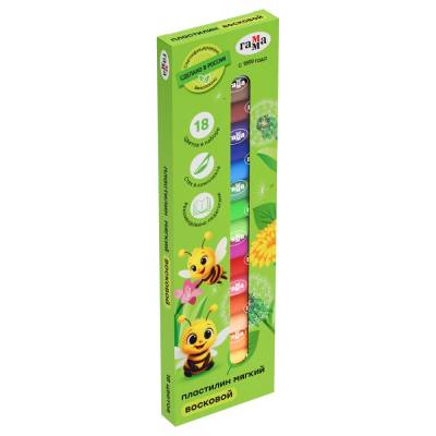 КанцРЦ Пластилин восковой мягкий Гамма "Пчелка", 18 цветов, 216г, со стеком, картон. упаковка