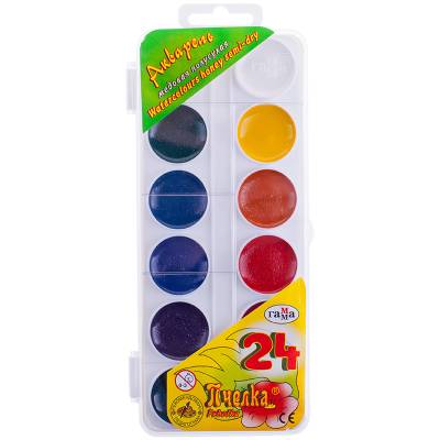 КанцРЦ Акварель Гамма "Пчелка NEW", медовая, 24 цвета, без кисти, пластик. упак., 212035