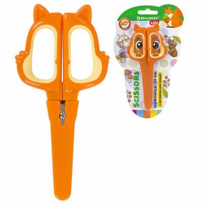 Самсон Ножницы BRAUBERG KIDS, 130 мм фигурные рукоятки "Белочка", чехол на лезвии, 238353