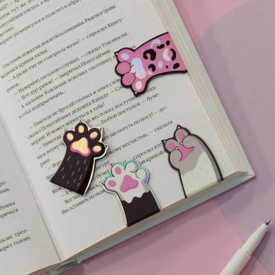 КанцРЦ Закладки магнитные для книг, 4шт., MESHU "Paws", соф-тач, голографическая фольга