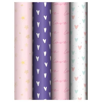 Упаковочная бумага глянц. 70*100см, MESHU "Love pattern", 80г/м2, ассорти 4 дизайна