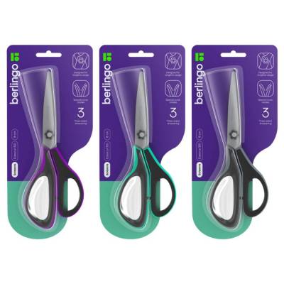 Ножницы Berlingo "Easycut 350", 18см, ассорти, эргономичные ручки, мягкие вставки, европодве