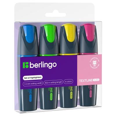Набор текстовыделителей Berlingo "Textline HL300", 4цв., 1-5мм, европодвес T3020