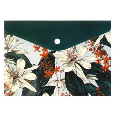 Папка для школьных тетрадей на кнопке пластиковая А5 Тропические цветы, арт. 69021