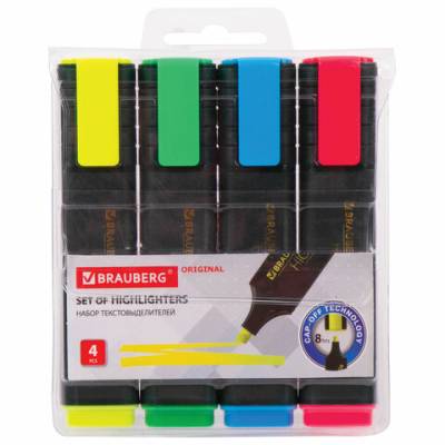 Самсон Набор текстовыделителей 4 ЦВЕТА, BRAUBERG "ORIGINAL", линия письма 1-5 мм, 151689