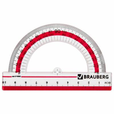 Самсон Транспортир 10 см, 180 градусов, пластиковый, BRAUBERG "Crystal", прозрачный, с выделенной ш