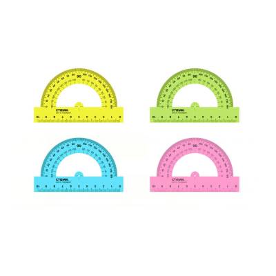 КанцРЦ Транспортир 10см, 180° Стамм, прозрачный флуоресцентный, 4цв.