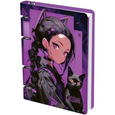 КанцРЦ Тетрадь на кольцах А5, 100л., MESHU "Catsday", картон, матовая ламинация, тиснение фольгой