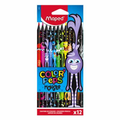 Самсон Карандаши цветные MAPED COLOR PEP'S Black Monster, 12 цветов, трехгранные, 862612
