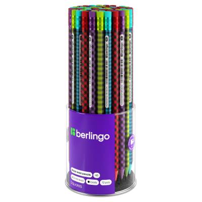 КанцРЦ Карандаш ч/г Berlingo "Squares", круглый, с ластиком, заточен., пластиковый, ассорти