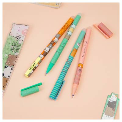 КанцРЦ Ручка гелевая стираемая MESHU "Beary Beary", синяя, 0,5мм, корпус ассорти, софт-тач