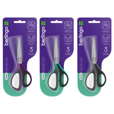 Ножницы Berlingo "Easycut 350", 13см, ассорти, эргономичные ручки, мягкие вставки, европодве