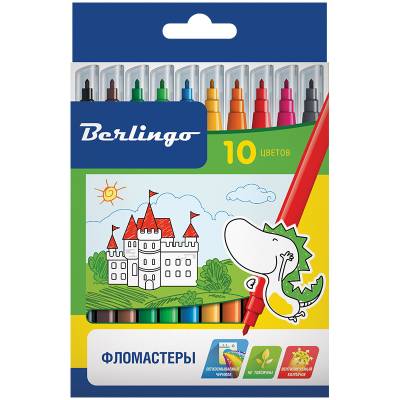 КанцРЦ Фломастеры Berlingo "Замки", 10цв., смываемые, картон, европодвес WP00210