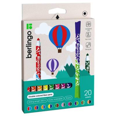 КанцРЦ Фломастеры двусторонние Berlingo "Воздушные шары", 20цв., 10шт., двуцвет, утолщ., картон, ев