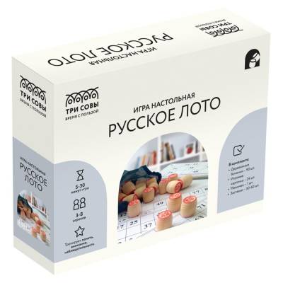 Купить КанцРЦ Игра настольная ТРИ СОВЫ "Русское лото", с бочонками, картонная коробка в БУКВАЕШКА