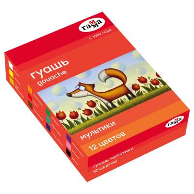 Гуашь Гамма "Мультики", 12 цветов, 20мл, картон, 221032