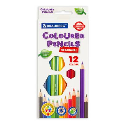 Самсон Карандаши цветные BRAUBERG PREMIUM, 12 цветов, шестигранные, грифель 3,3 мм, 181656