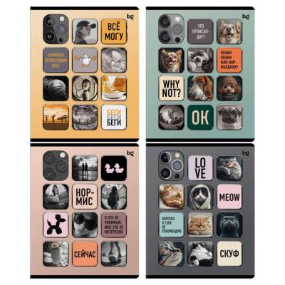 Тетрадь 48л., А5, клетка BG "Стикеры", конгрев, выб.лак