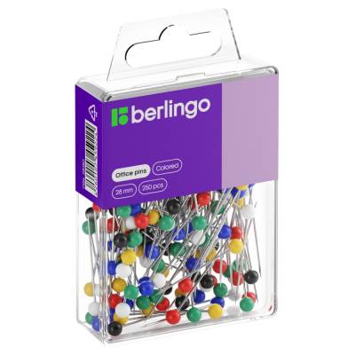 КанцРЦ Булавки офисные Berlingo, 28мм, 250шт., пластик. коробка, европодвес DBs_28180