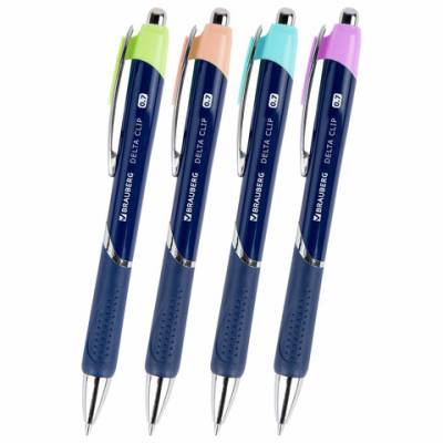 Ручка шариковая автоматическая BRAUBERG DELTA CLIP, СИНЯЯ, узел 0,7мм, линия 0,35мм, 144201