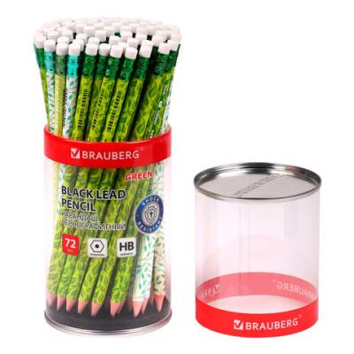Самсон Карандаш чернографитный BRAUBERG "GREEN", 1 шт., HB, с ластиком, пластиковый, ассорти, 18174