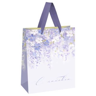 КанцРЦ Пакет подарочный 18*23*10см MESHU "Purple flowers", матовая ламинация