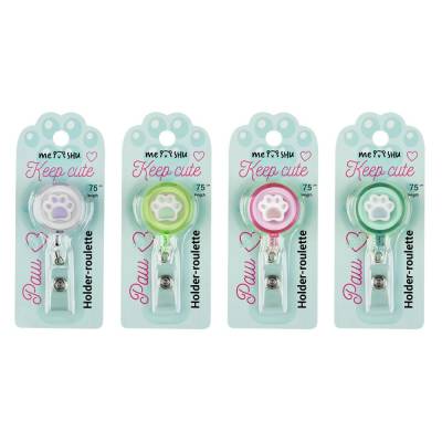 КанцРЦ Держатель-рулетка для бейджей MESHU с топпером "Paw", 75см, петелька, клип, ассорти, блистер
