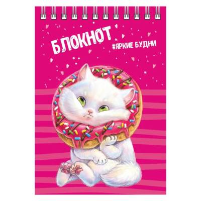 Блокнот А6, 80 л, Кот, клетка, гребень, арт. 64305